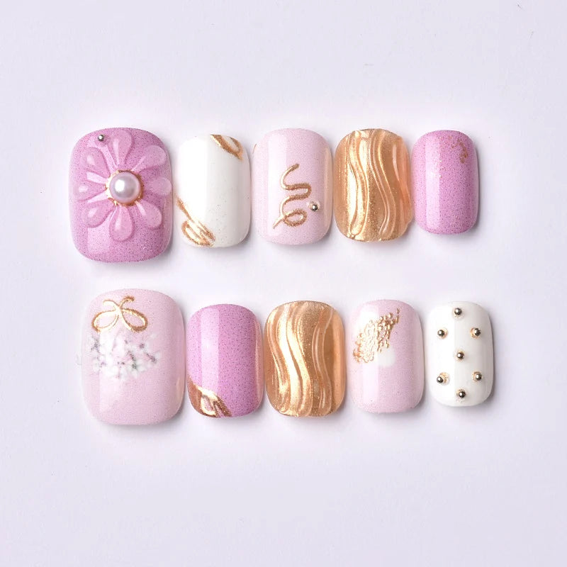 Press-On Nails Floral Design Comfort Fit & Strong Adhesive