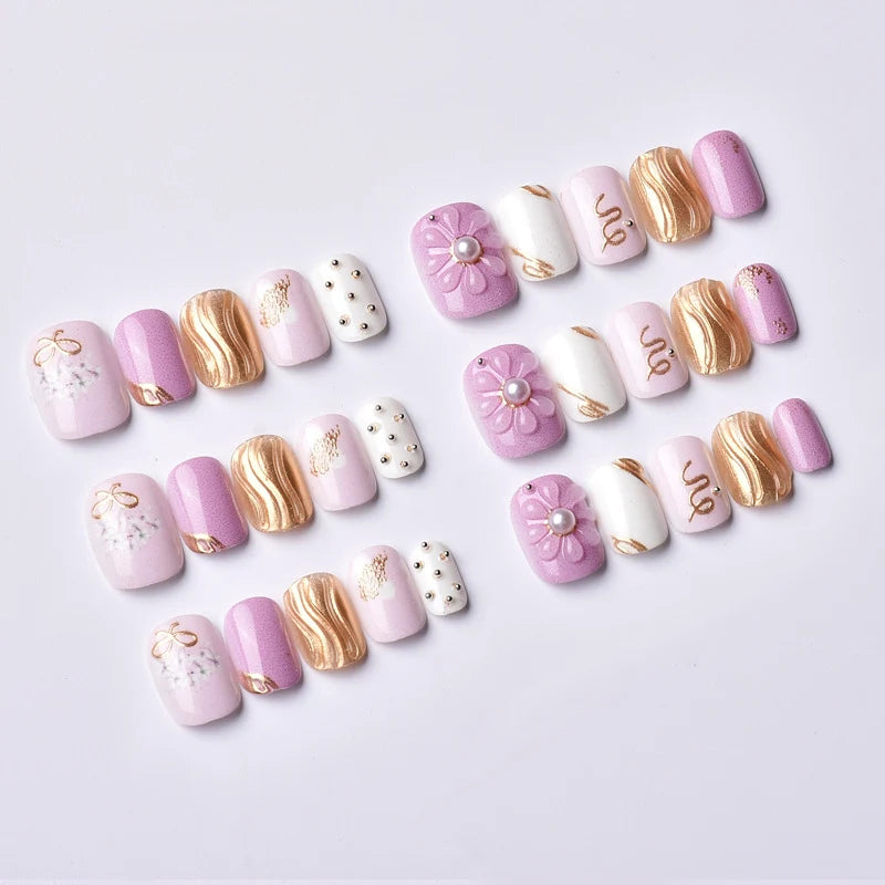 Press-On Nails Floral Design Comfort Fit & Strong Adhesive