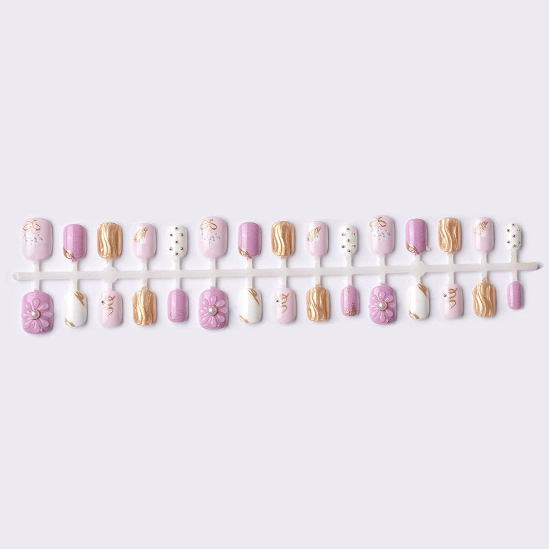 Press-On Nails Floral Design Comfort Fit & Strong Adhesive