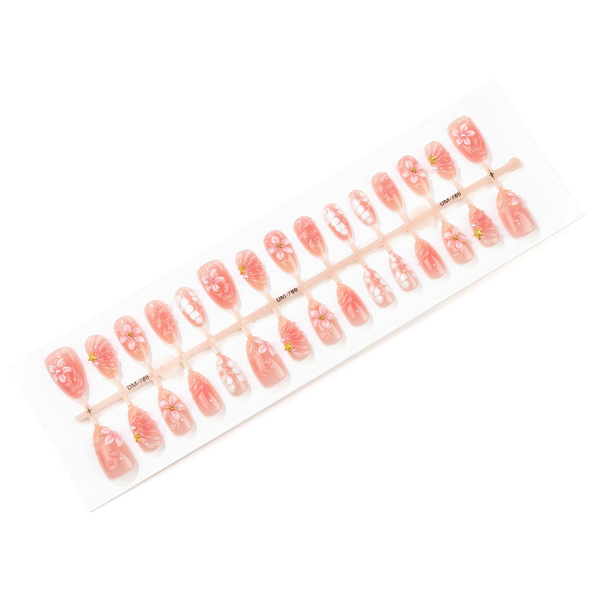 Press-On Nails Floral Design Coral Easy Application