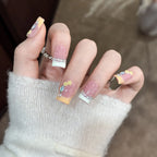 Press-On Nails Floral Design & Crystal Accents Peel-And-Press