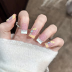 Press-On Nails Floral Design & Crystal Accents Peel-And-Press