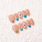 Press-On Nails Floral Design Dark Blue Comfortable Fit