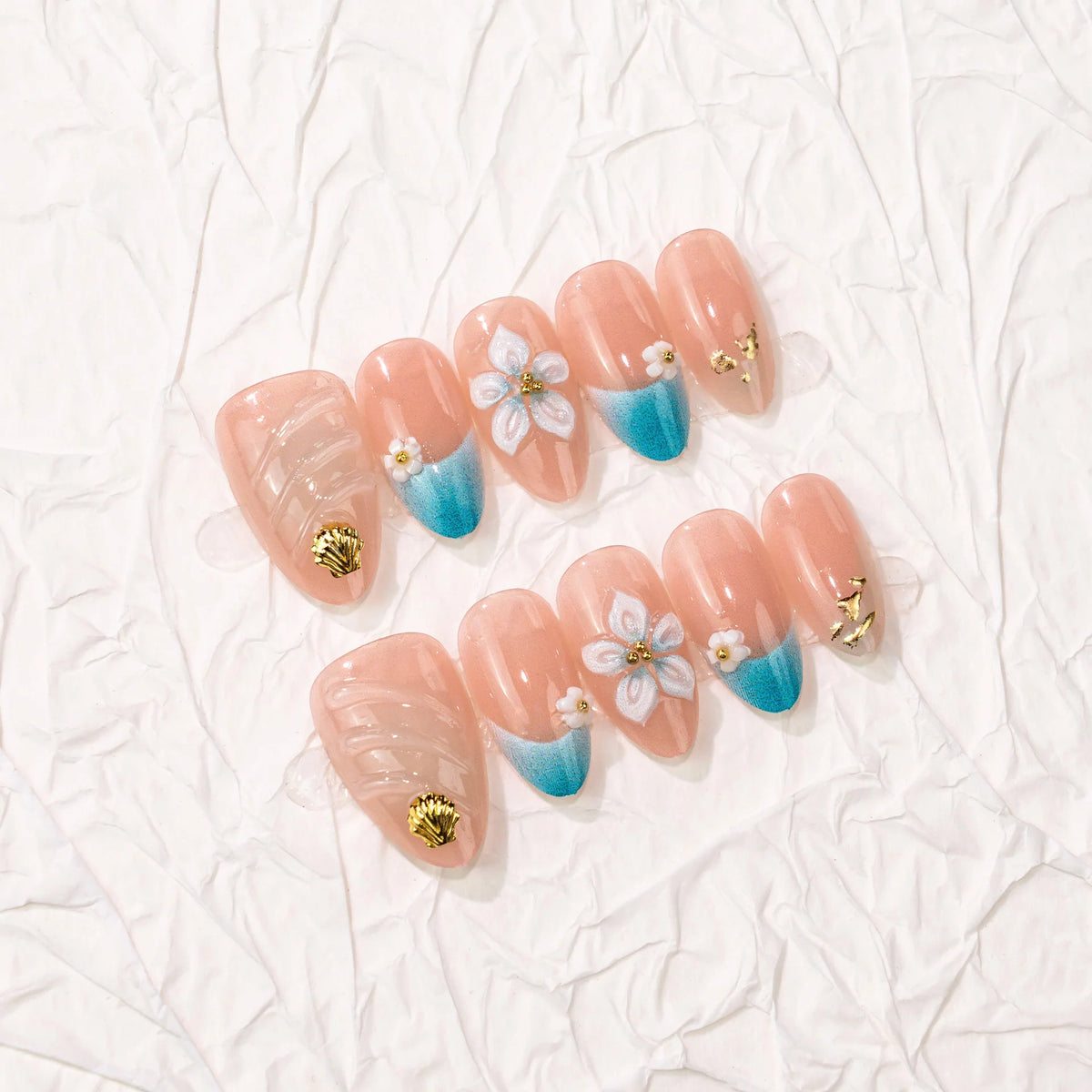 Press-On Nails Floral Design Dark Blue Comfortable Fit