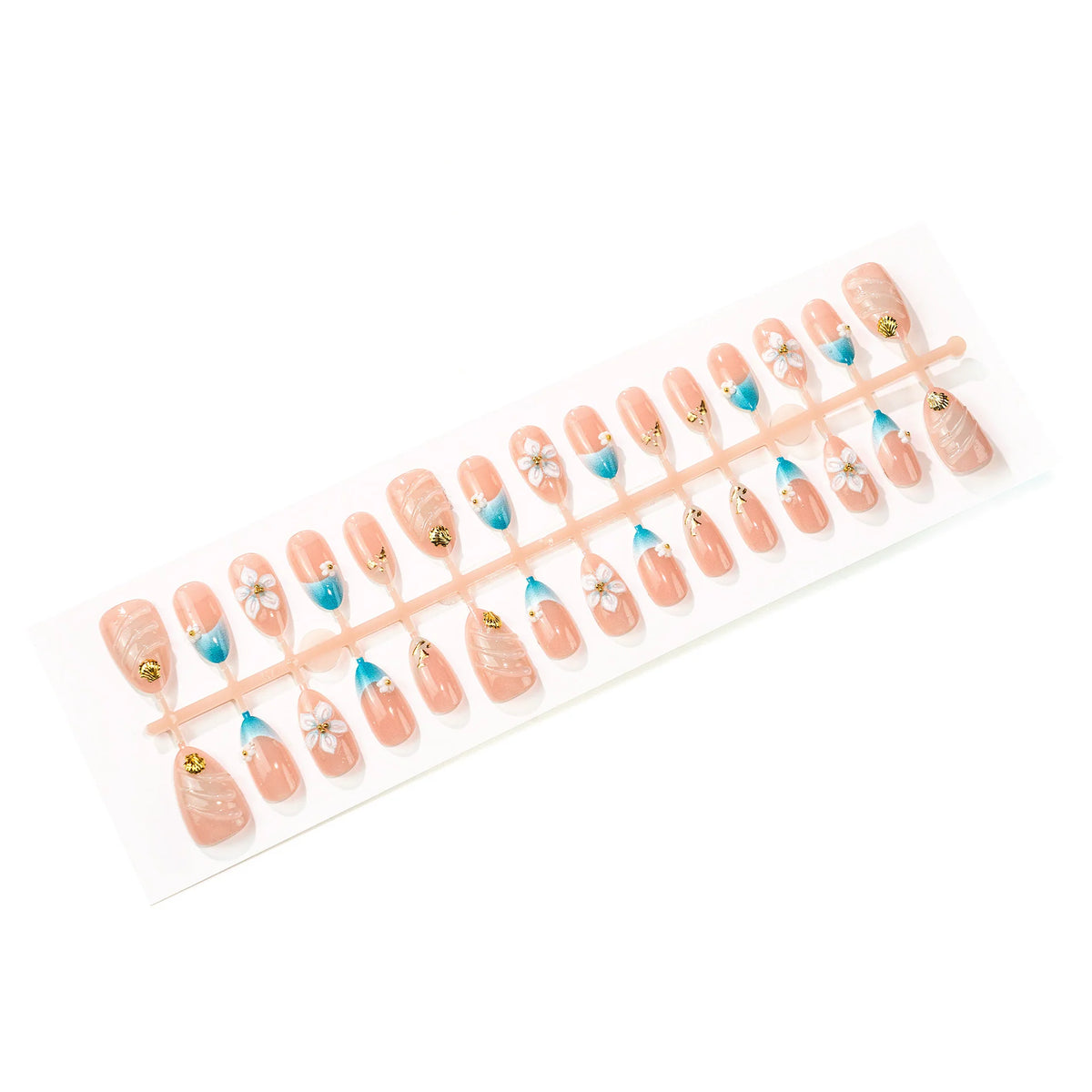 Press-On Nails Floral Design Dark Blue Comfortable Fit