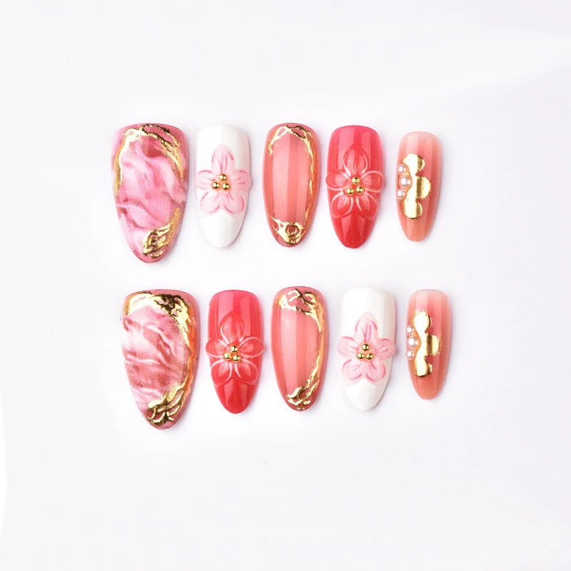 Press-On Nails Floral Design Durable & Easy Application