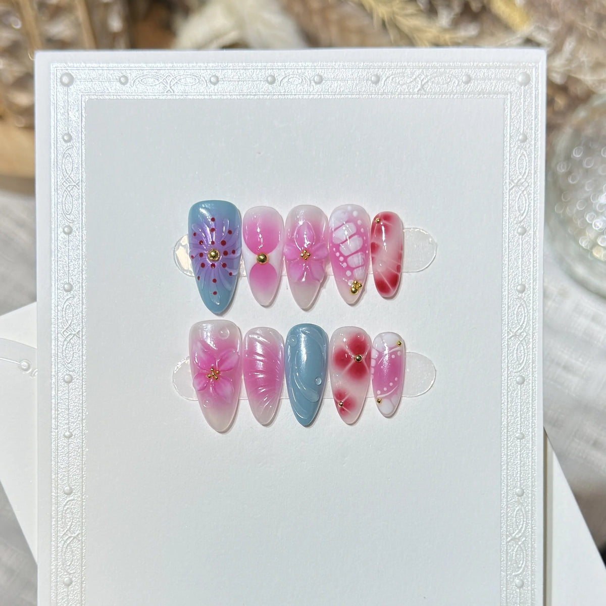 Press-On Nails Floral Design Durable & Reusable