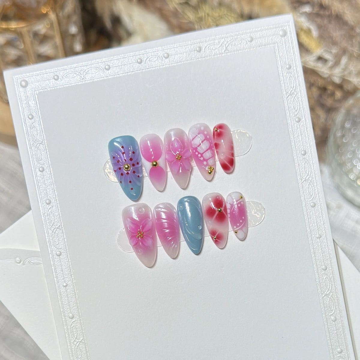 Press-On Nails Floral Design Durable & Reusable