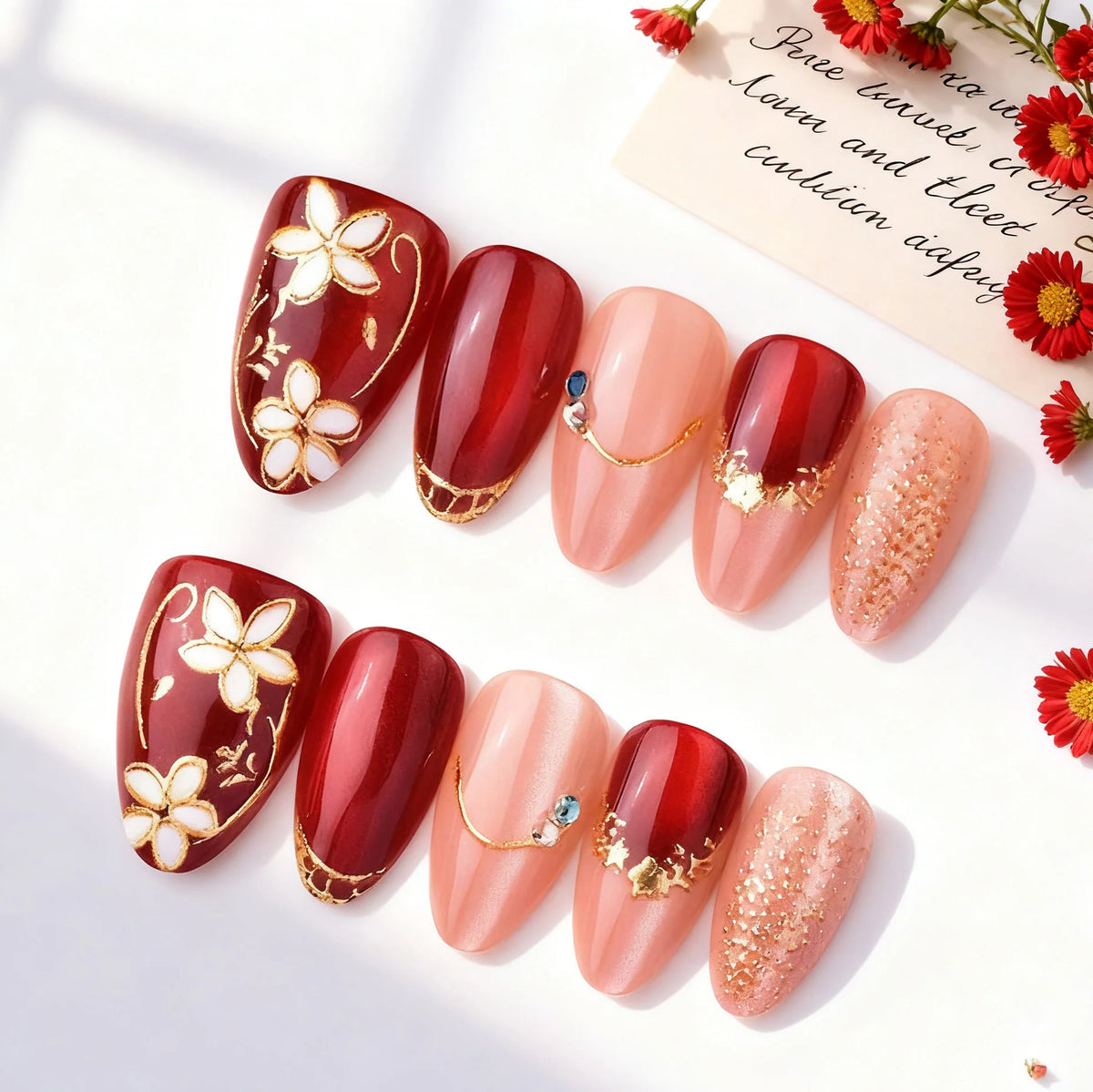 Press-On Nails Floral Design Easy Application