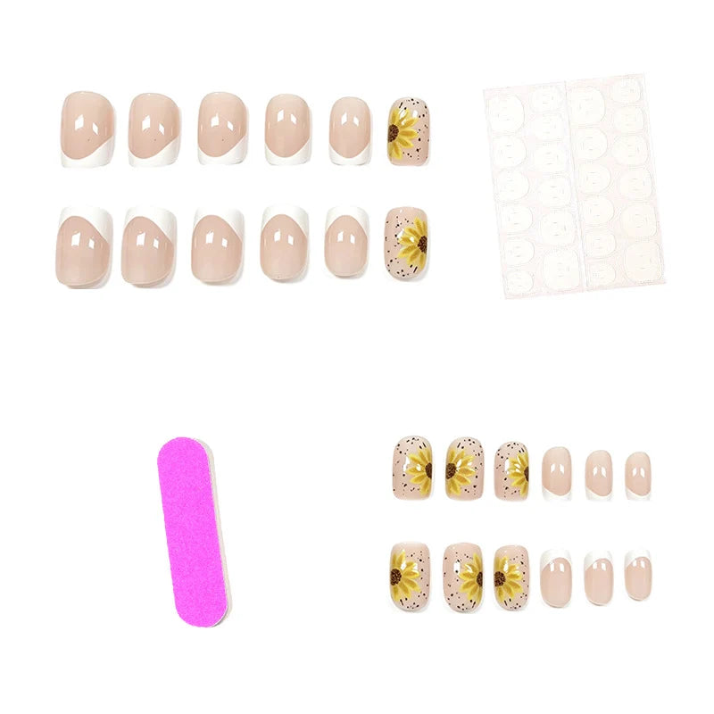 Press-On Nails Floral Design Easy Application 24 Piece