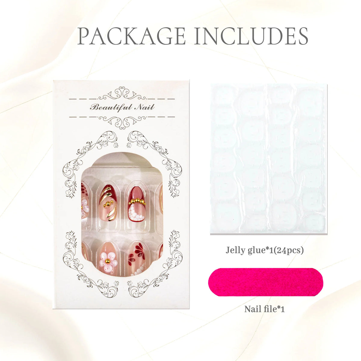 Press-On Nails Floral Design Easy Application