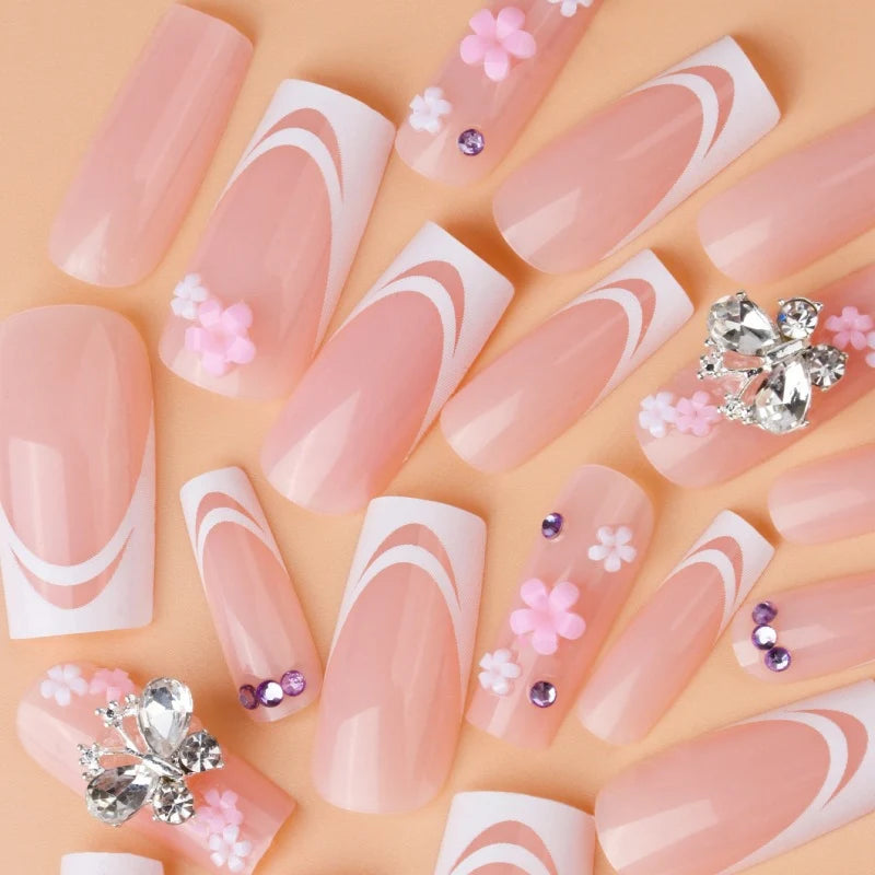 Press-On Nails Floral Design Easy Application