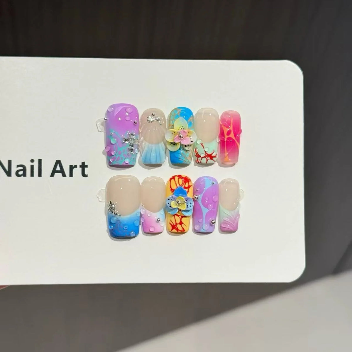 Press-On Nails Floral Design Easy Application