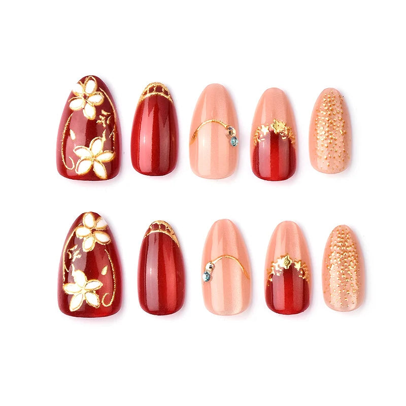 Press-On Nails Floral Design Easy Application