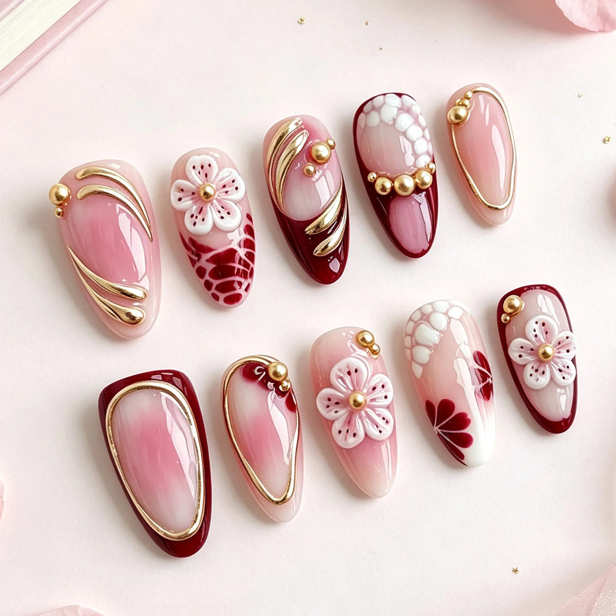 Press-On Nails Floral Design Easy Application