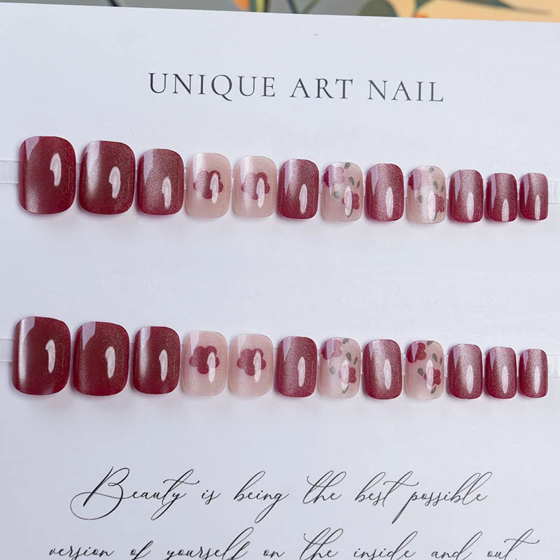 Press-On Nails Floral Design & Easy Application