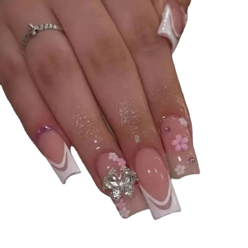 Press-On Nails Floral Design Easy Application
