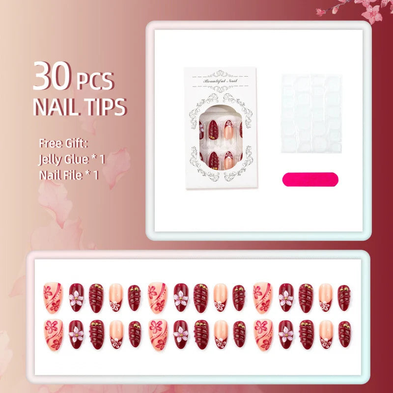 Press-On Nails Floral Design Easy Application