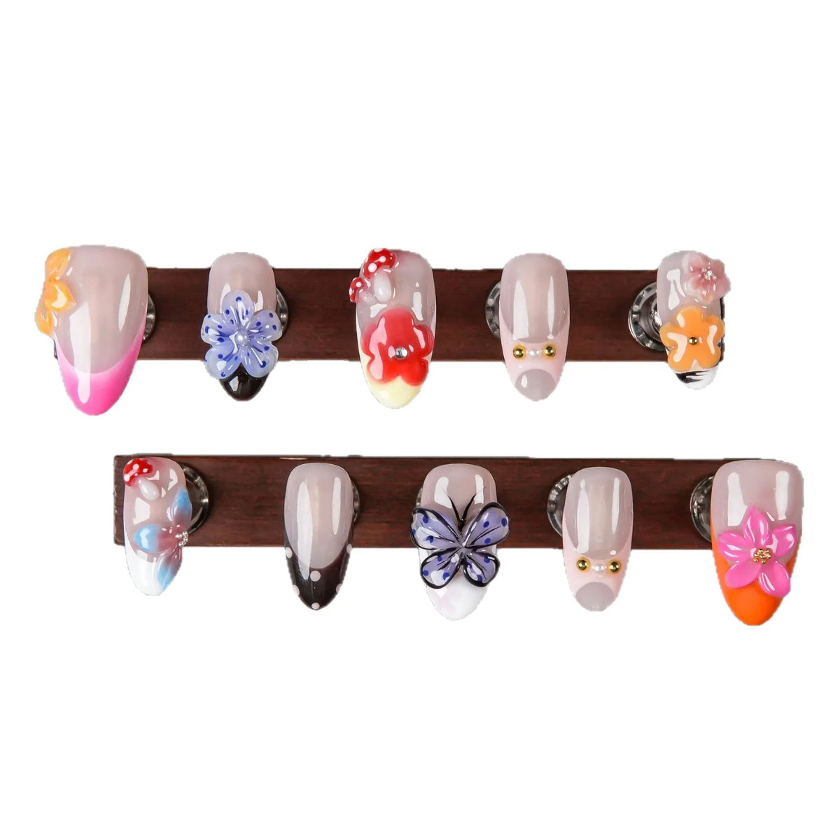 Press-On Nails Floral Design Easy Application & Long-Lasting
