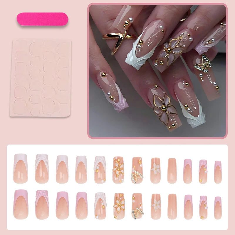 Press-On Nails Floral Design Easy Application & Reusable