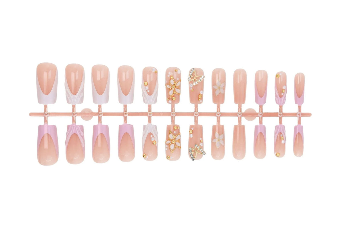 Press-On Nails Floral Design Easy Application & Reusable