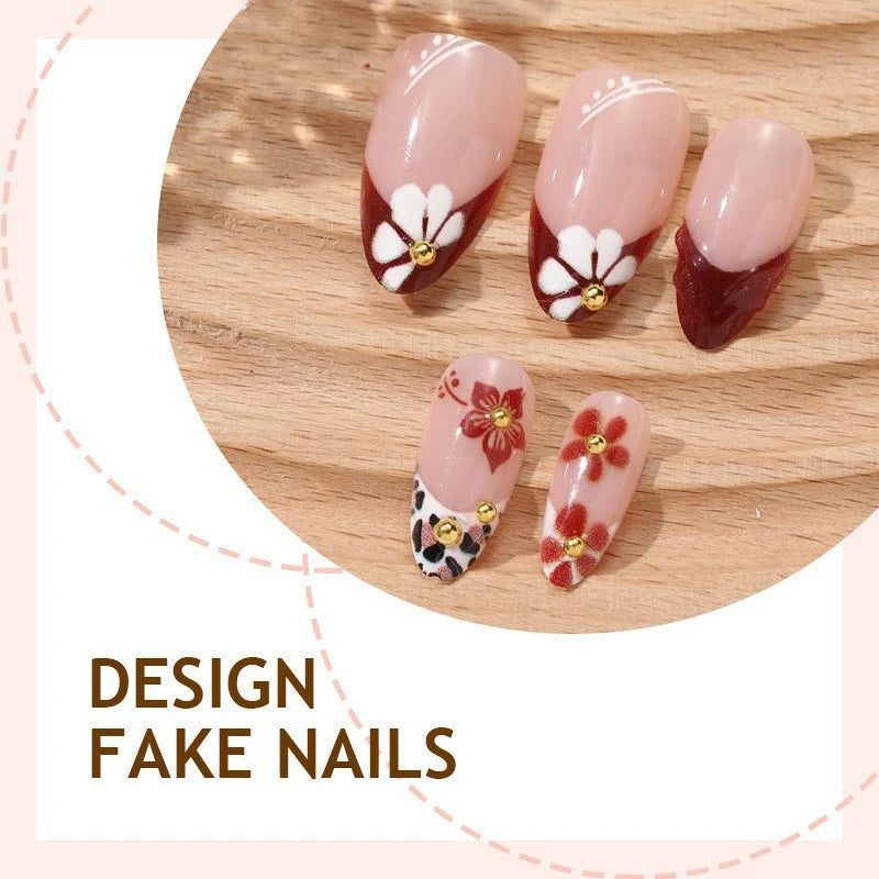 Press-On Nails Floral Design Easy Apply & Long-Lasting