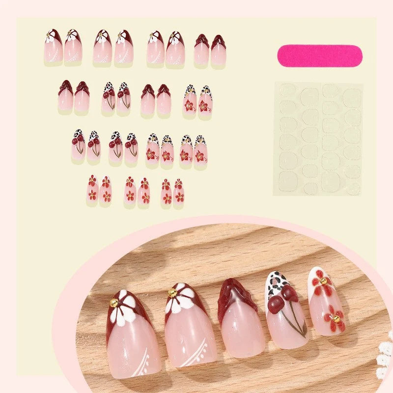 Press-On Nails Floral Design Easy Apply & Long-Lasting