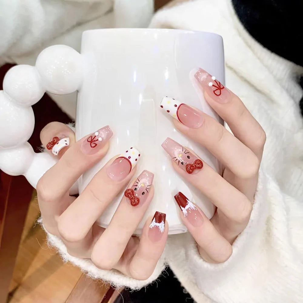 Press-On Nails Floral Design Full-Cover Multiple Sizes