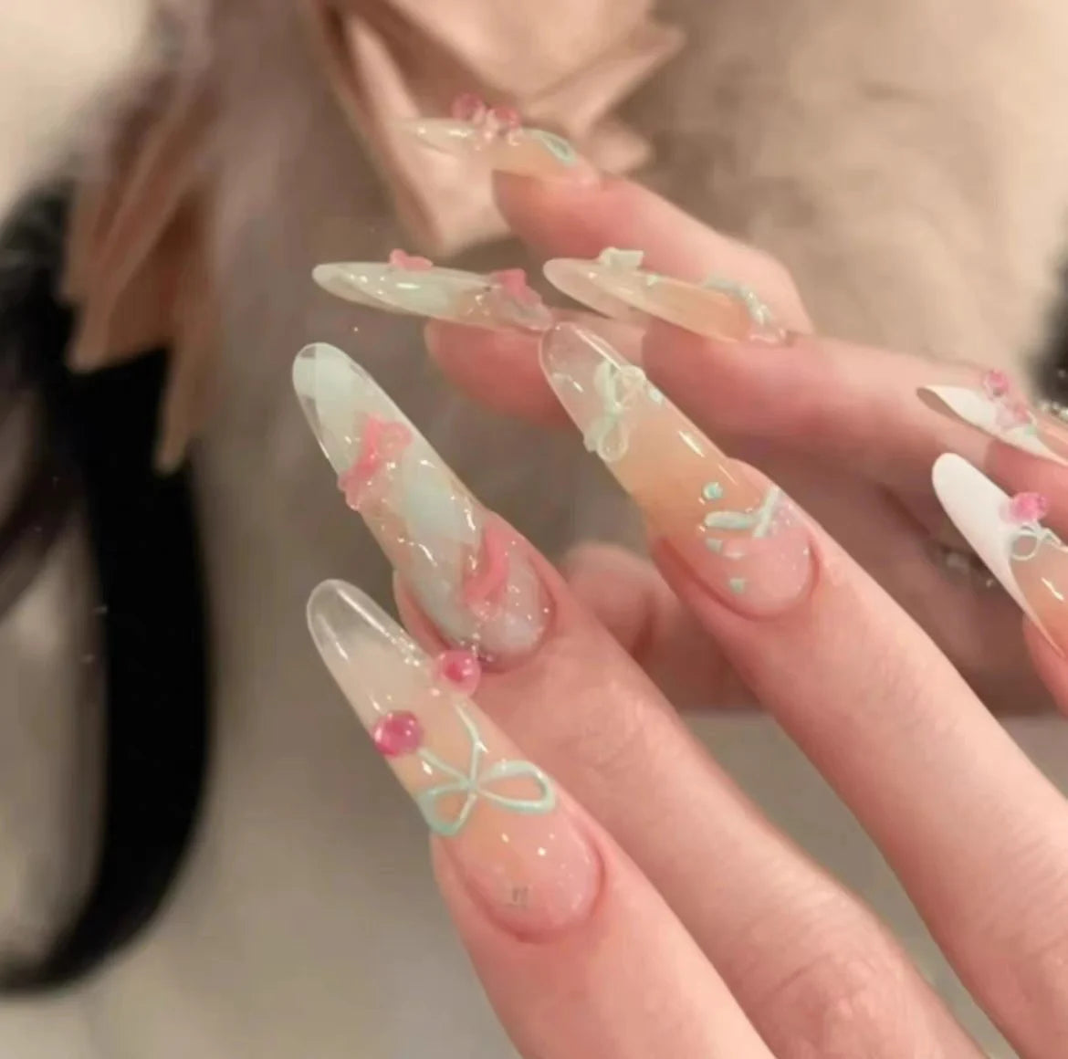 Press-On Nails Floral Design Full-Cover Multiple Sizes