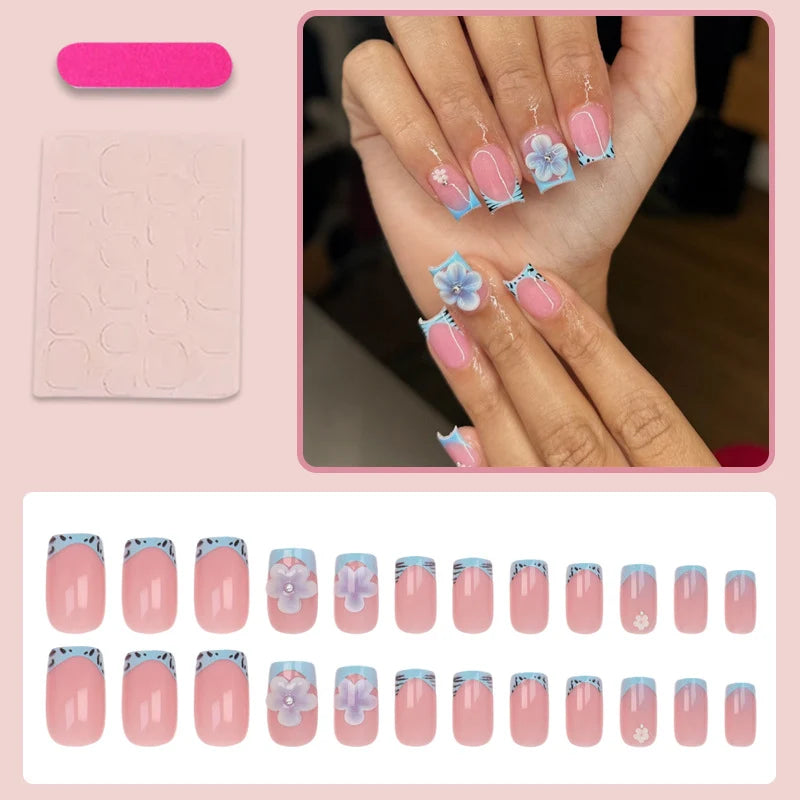 Press-On Nails Floral Design Full-Cover & Multiple Sizes