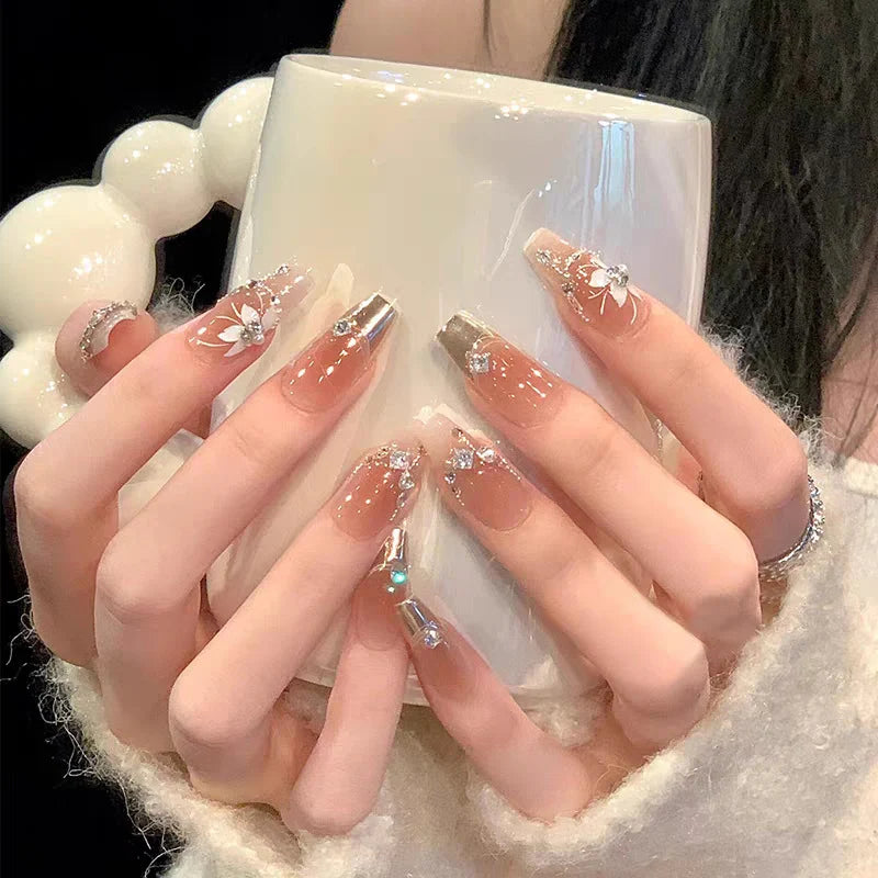 Press-On Nails Floral Design Full-Cover Multiple Sizes