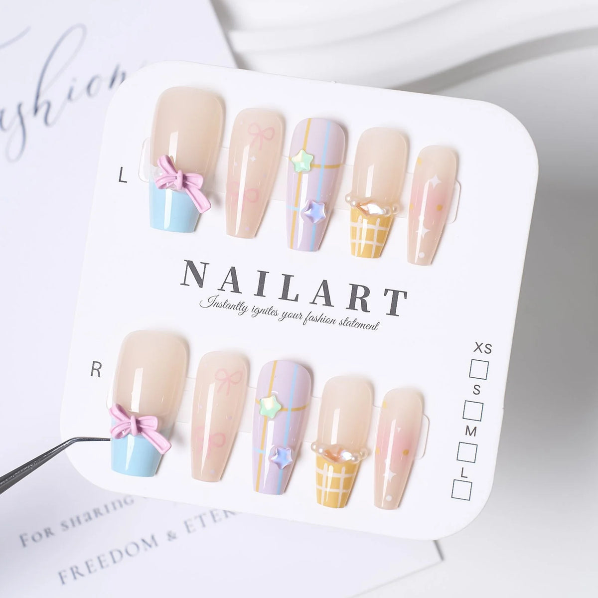 Press-On Nails Floral Design Full-Cover Multiple Sizes
