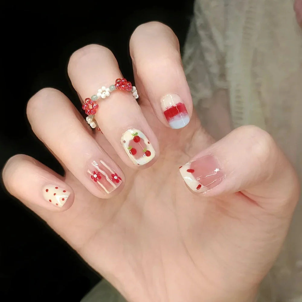 Press-On Nails Floral Design Full-Cover Multiple Sizes