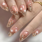 Press-On Nails Floral Design & Glitter Stones