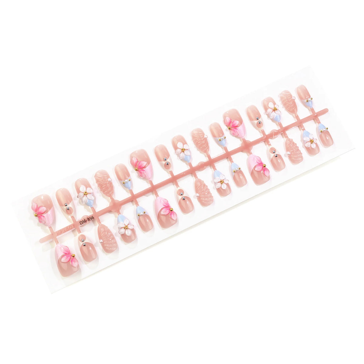 Press-On Nails Floral Design Glossy 30 Piece Set