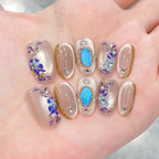 Press-On Nails Floral Design Glossy Finish & Multiple Sizes