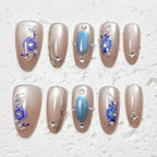Press-On Nails Floral Design Glossy Finish & Multiple Sizes