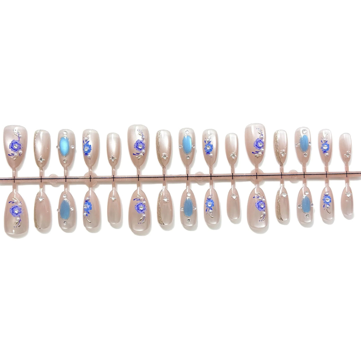 Press-On Nails Floral Design Glossy Finish & Multiple Sizes