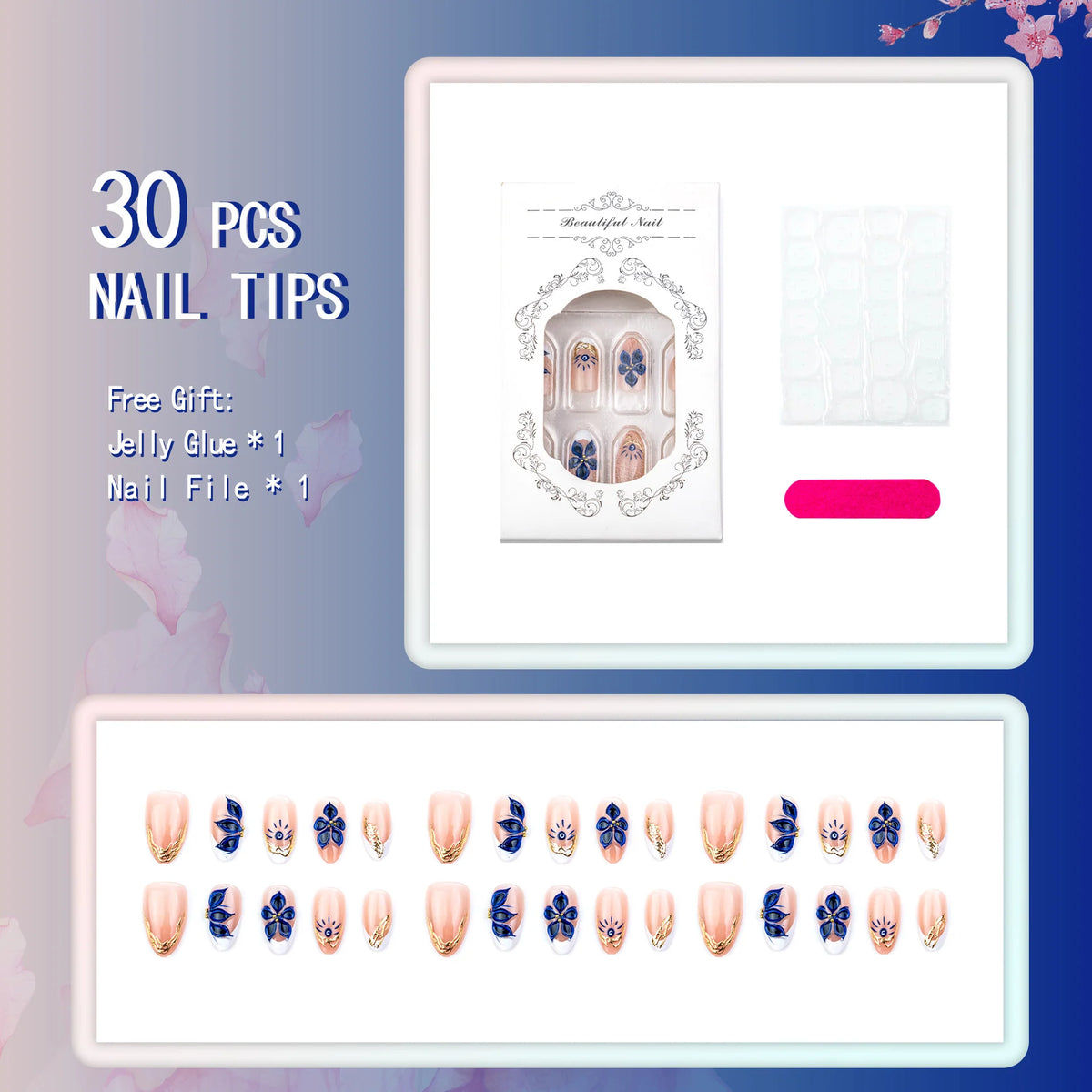 Press-On Nails Floral Design Glossy Finish Peel-And-Stick