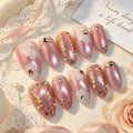 Press-On Nails Floral Design Glossy Finish & Sparkling Accents