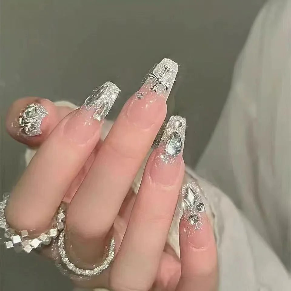 Press-On Nails Floral Design Glue-Free Instant Manicure