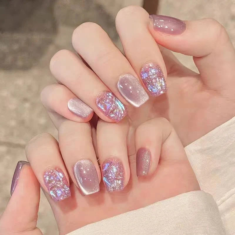 Press-On Nails Floral Design Glue-Free Instant Manicure