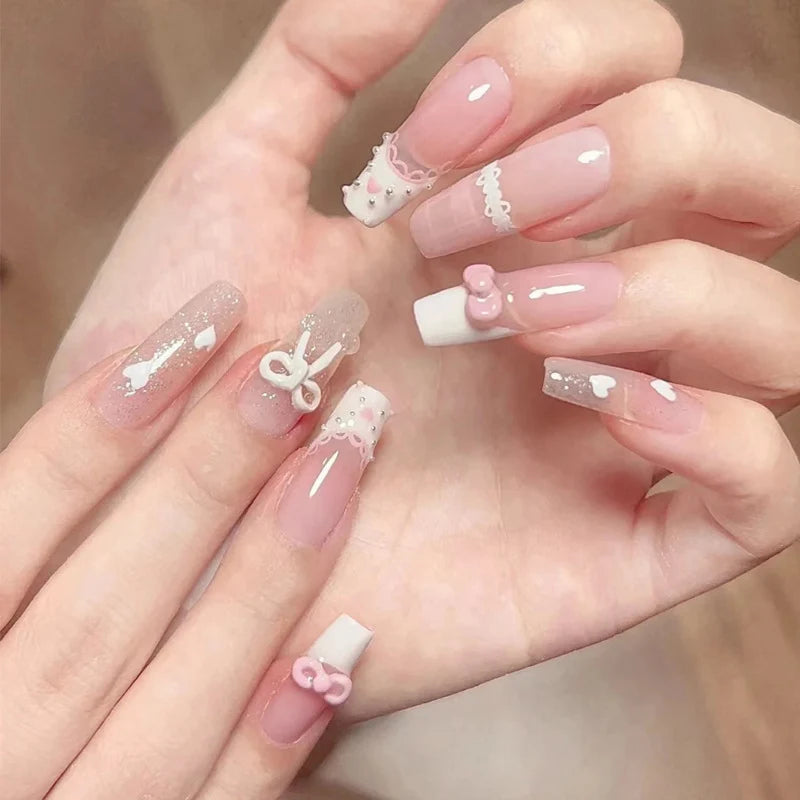 Press-On Nails Floral Design Glue-Free Instant Manicure