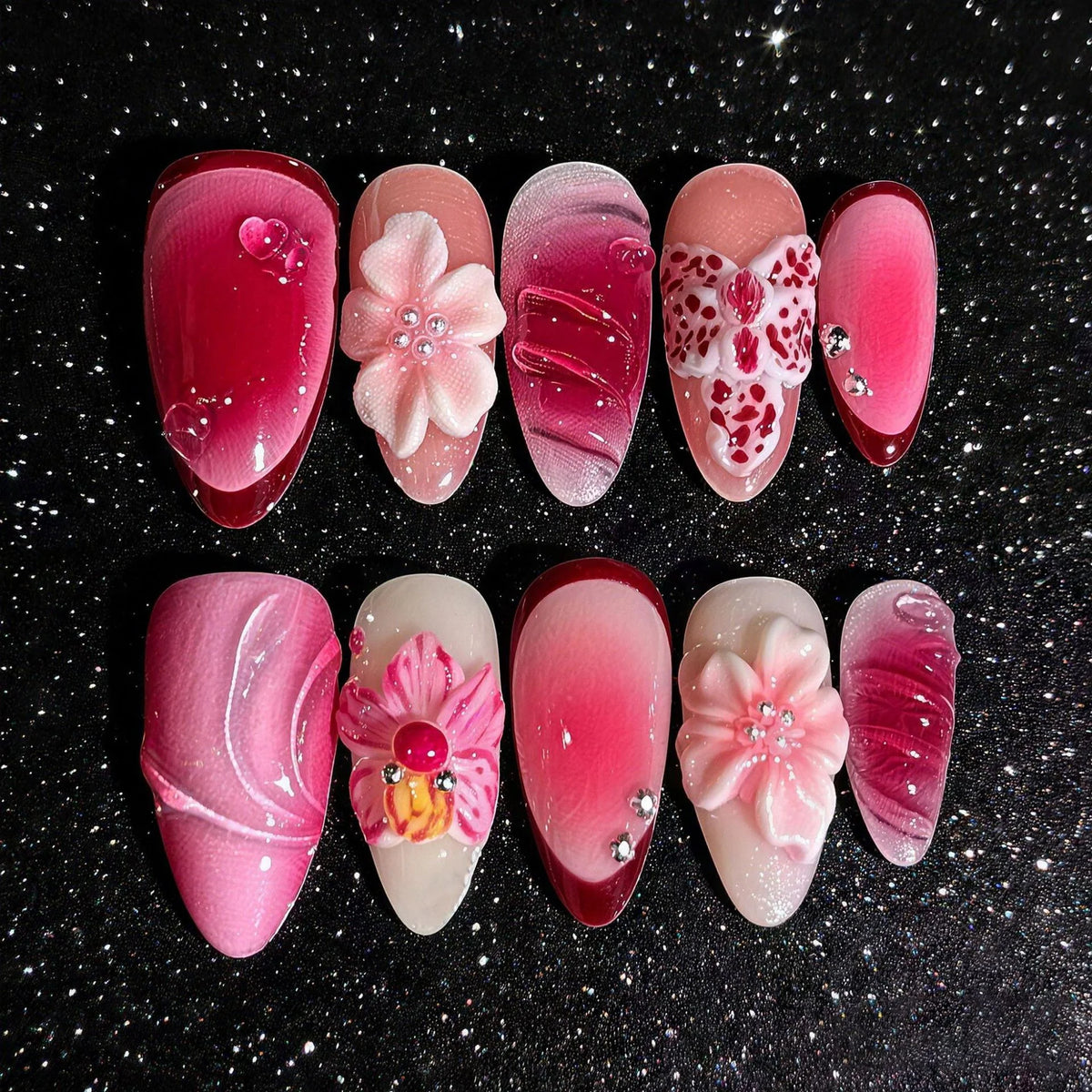 Press-On Nails Floral Design Glue-Free & Lightweight