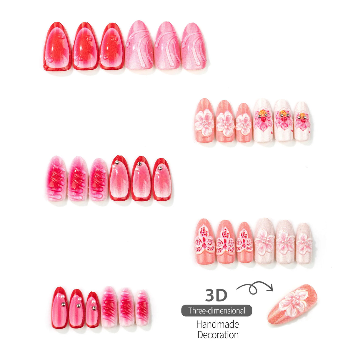 Press-On Nails Floral Design Glue-Free & Lightweight
