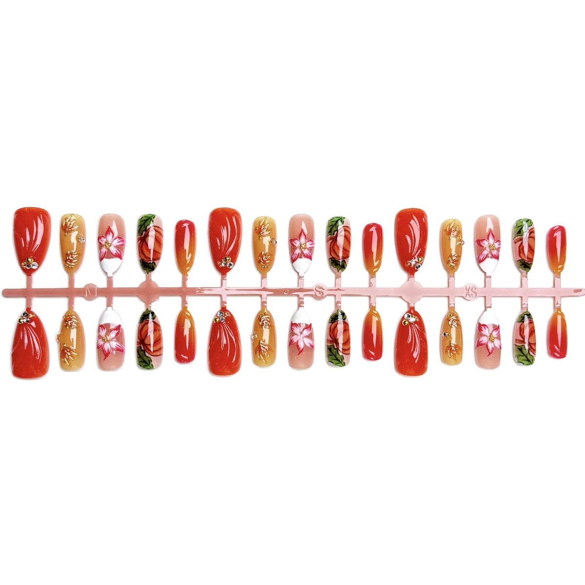 Press-On Nails Floral Design Glue-Free & Long-Lasting