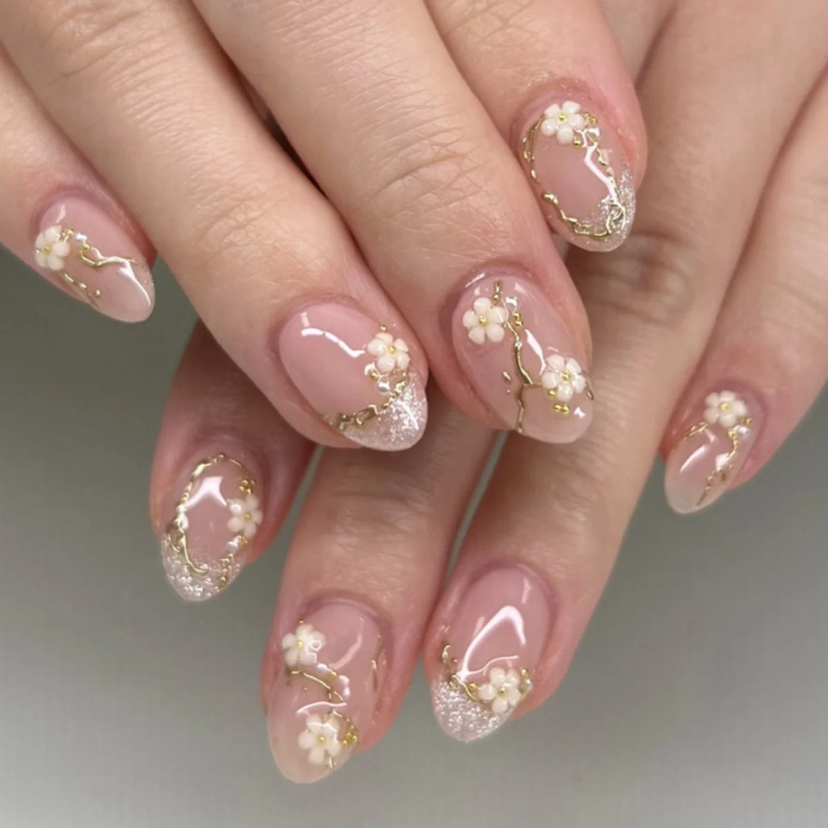 Press-On Nails Floral Design High-Gloss Easy Application
