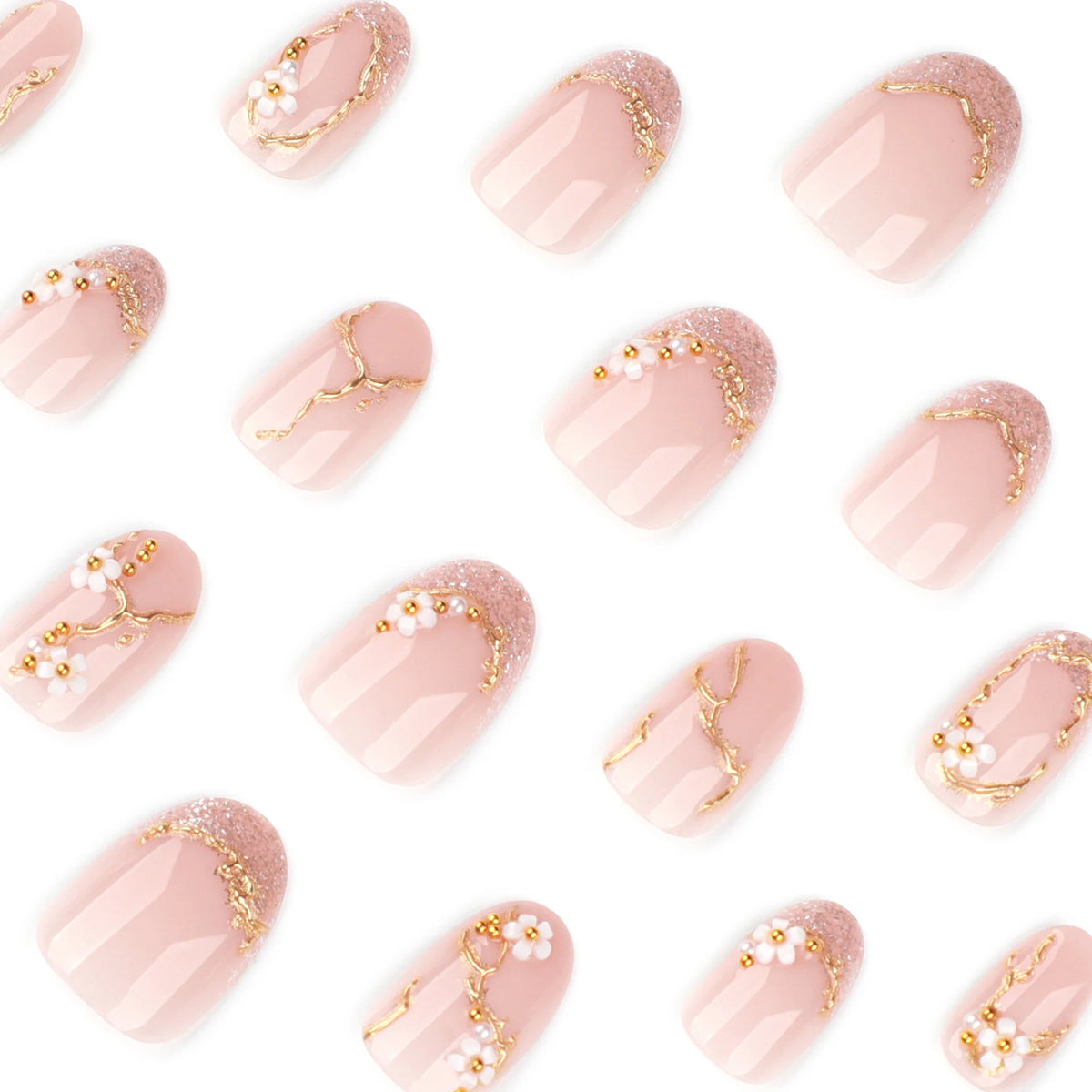 Press-On Nails Floral Design High-Gloss Easy Application