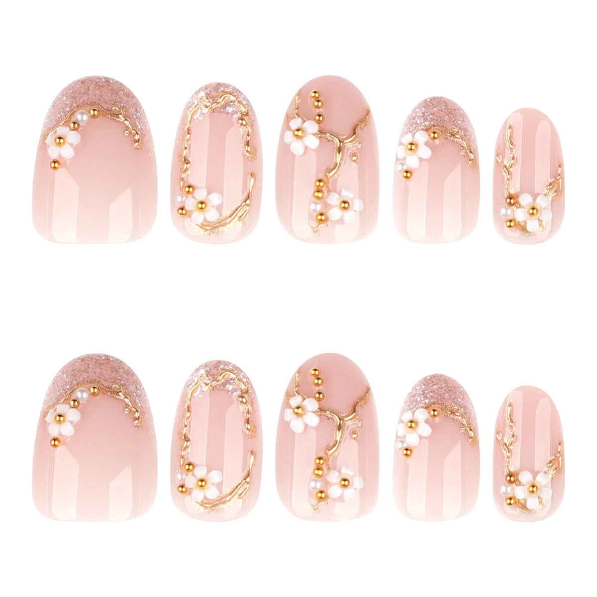 Press-On Nails Floral Design High-Gloss Easy Application