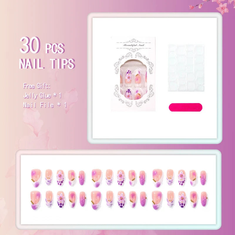 Press-On Nails Floral Design Lightweight & Easy Application